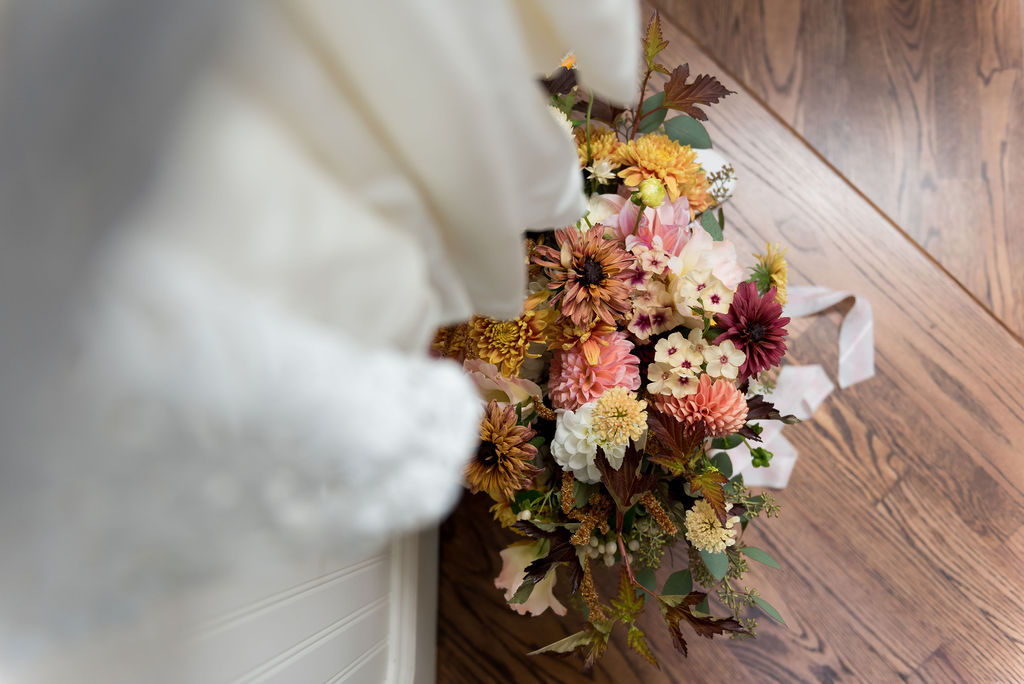 Bainbridge-Island-Wedding-Bouquet-and-Wedding-Dress Wedding dress and bouquet