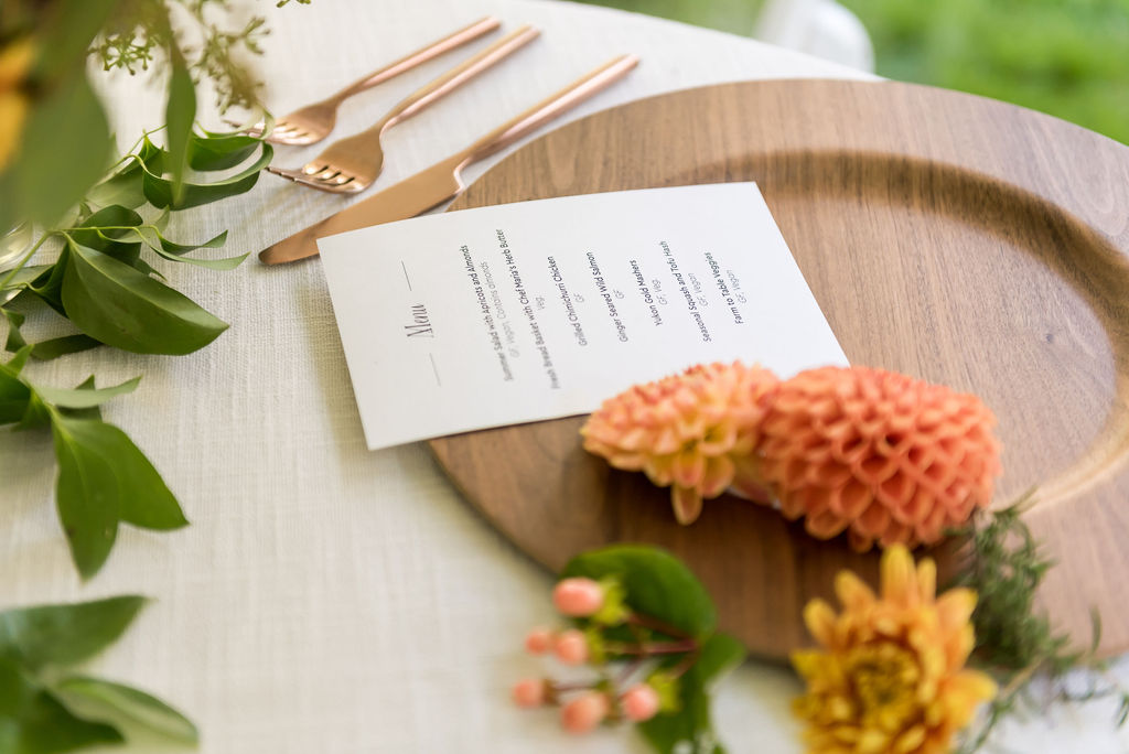 Bainbridge-Island-Wedding-Plating-Details Plating details with dahlias and hypericum