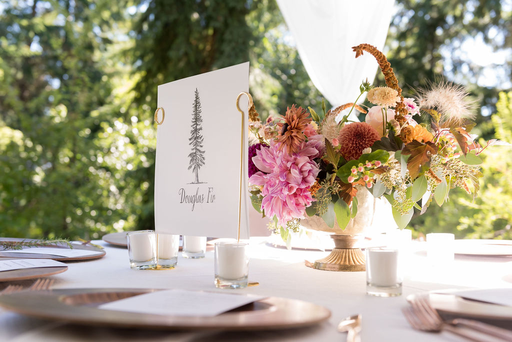 Bainbridge-Island-Wedding-Table-Numbers-Centerpieces Table numbers and centerpieces