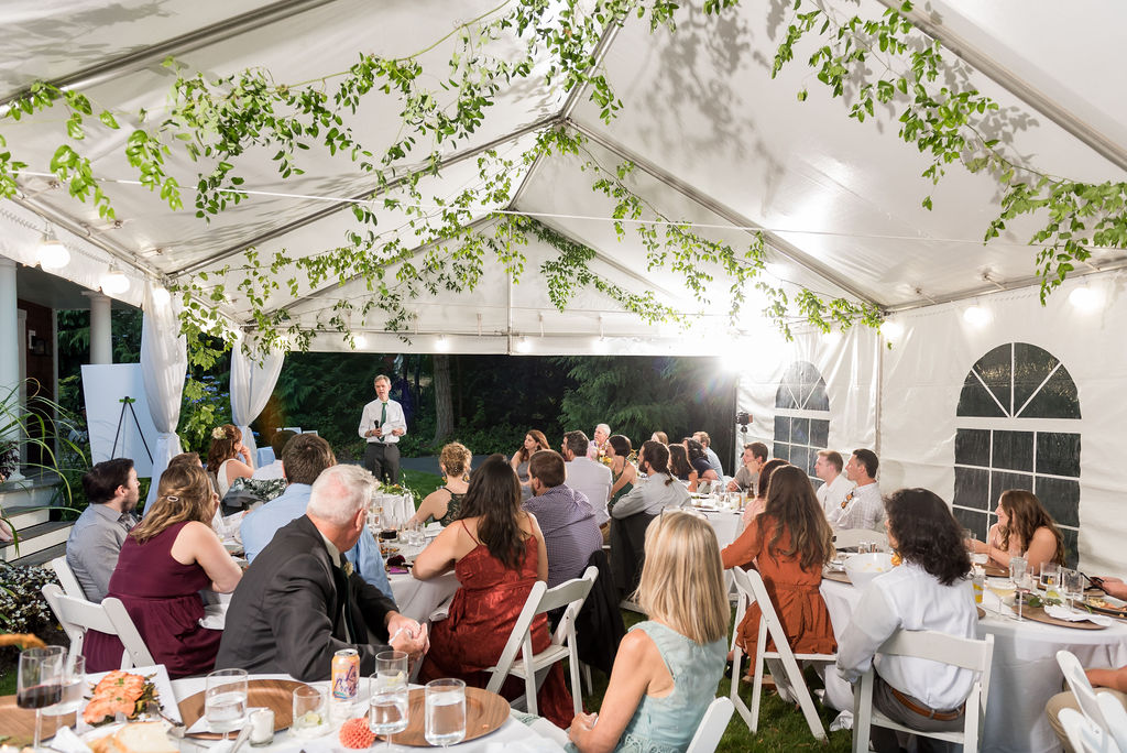 Bainbridge-Island-Wedding-Tent-With-Greenery Tent greenery for the wedding reception