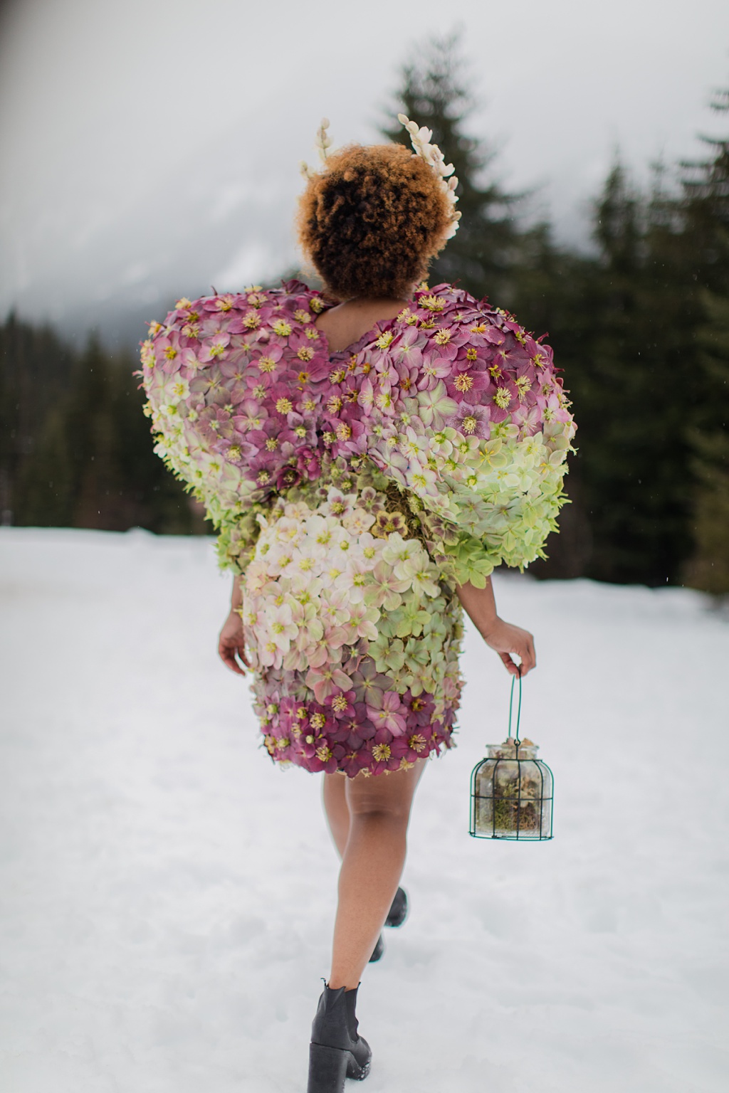 Seattle-Wedding-Florist-Bloom-Poet-Couture-Flower-Dress-American-Flowers-Week-2021-Back-of-Dress The back of the hellebore couture flower dress