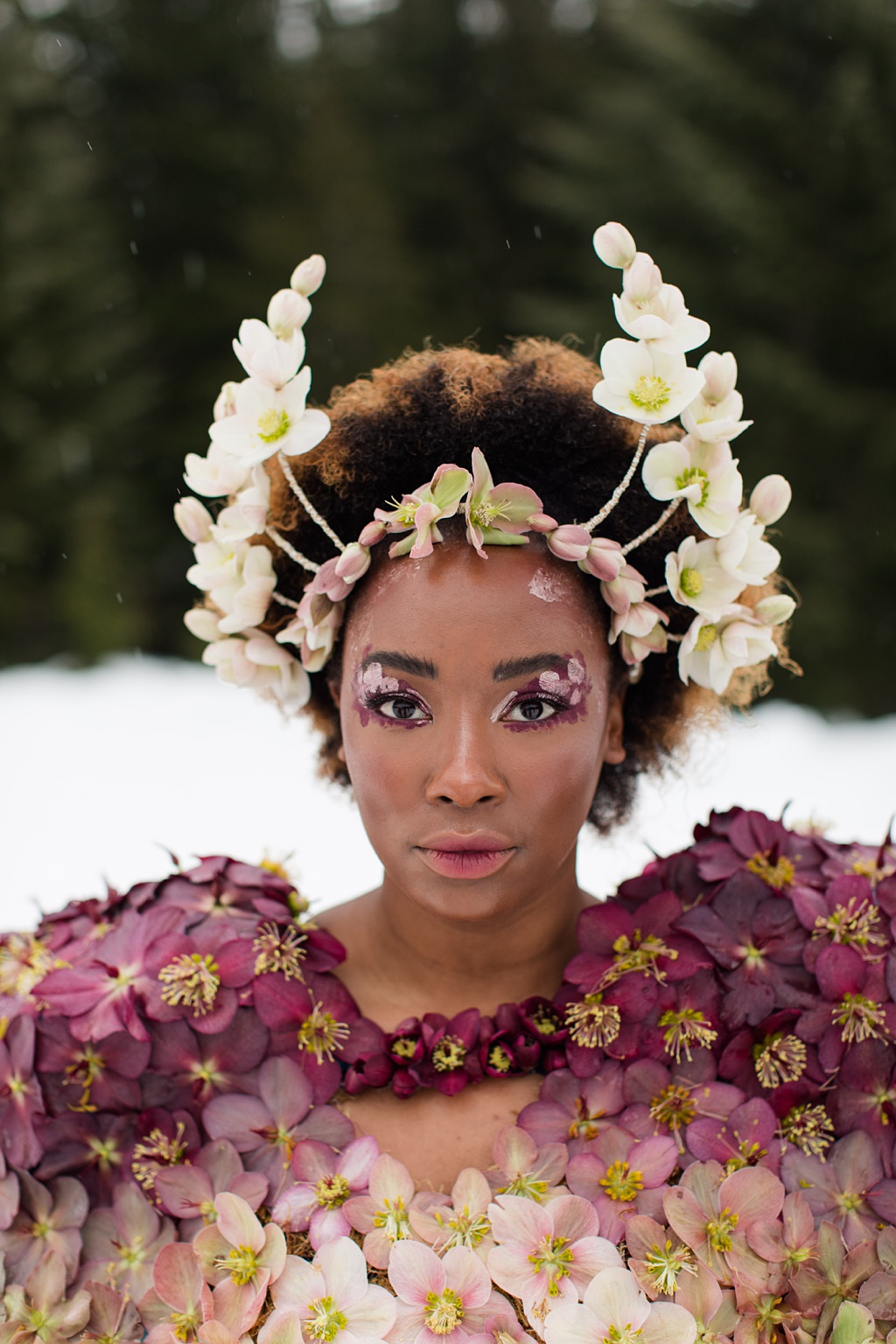 Seattle-Wedding-Florist-Bloom-Poet-Couture-Flower-Dress-American-Flowers-Week-2021-Head-Shot Hellebore dress front for American Flowers Week 2021