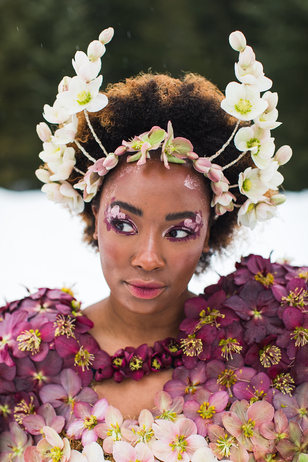 Seattle-Wedding-Florist-Bloom-Poet-Couture-Flower-Dress-American-Flowers-Week-2021-Headpiece-Detail A close up of the floral headpiece created for American Flowers Week 2021