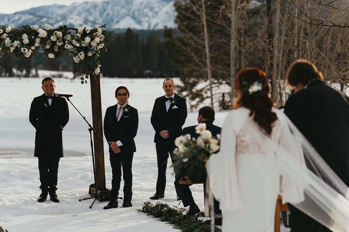 The bride walking down the aisle