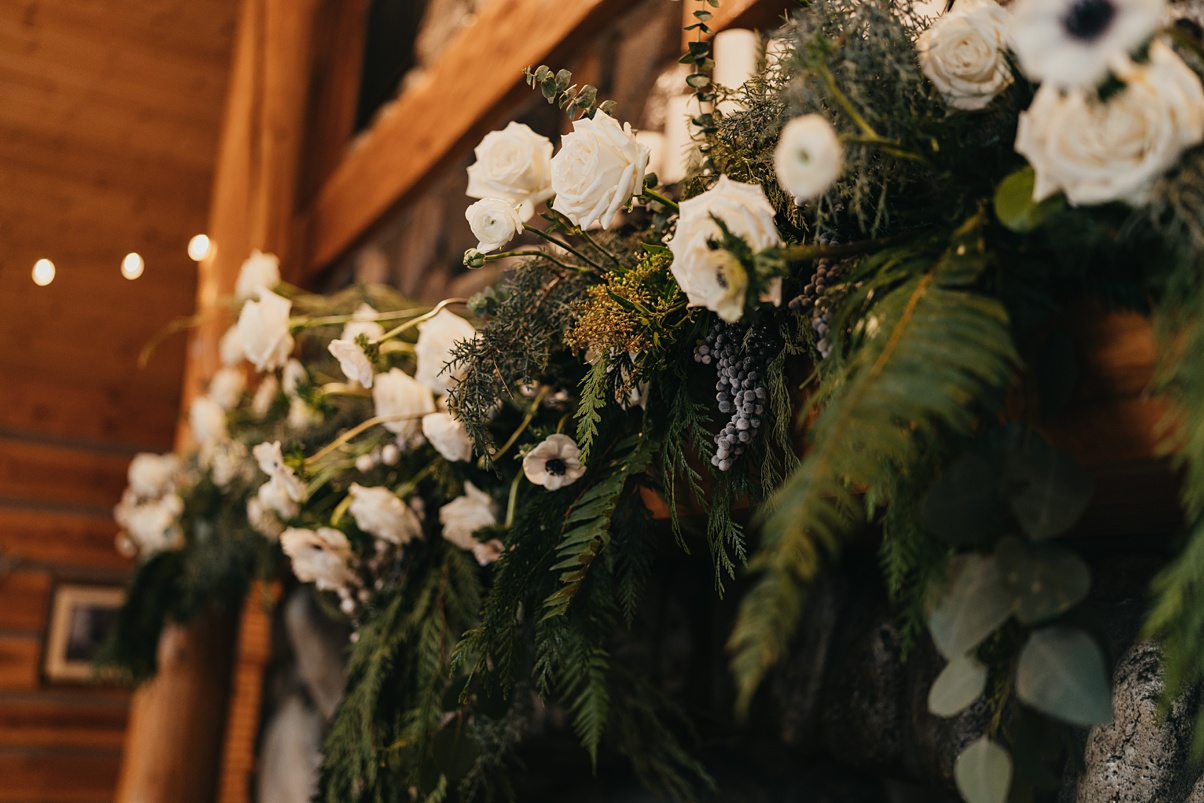 A floral installation on the mantle