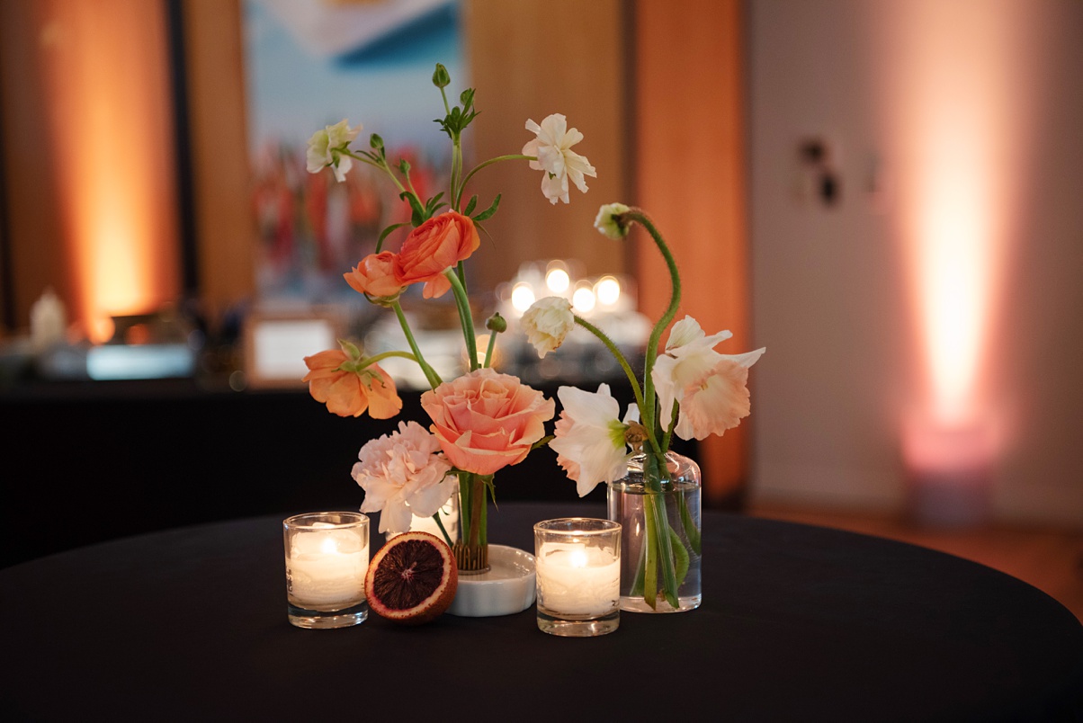 Block-41-Wedding-Cocktail-Tables Block 41 wedding cocktail table with flowers