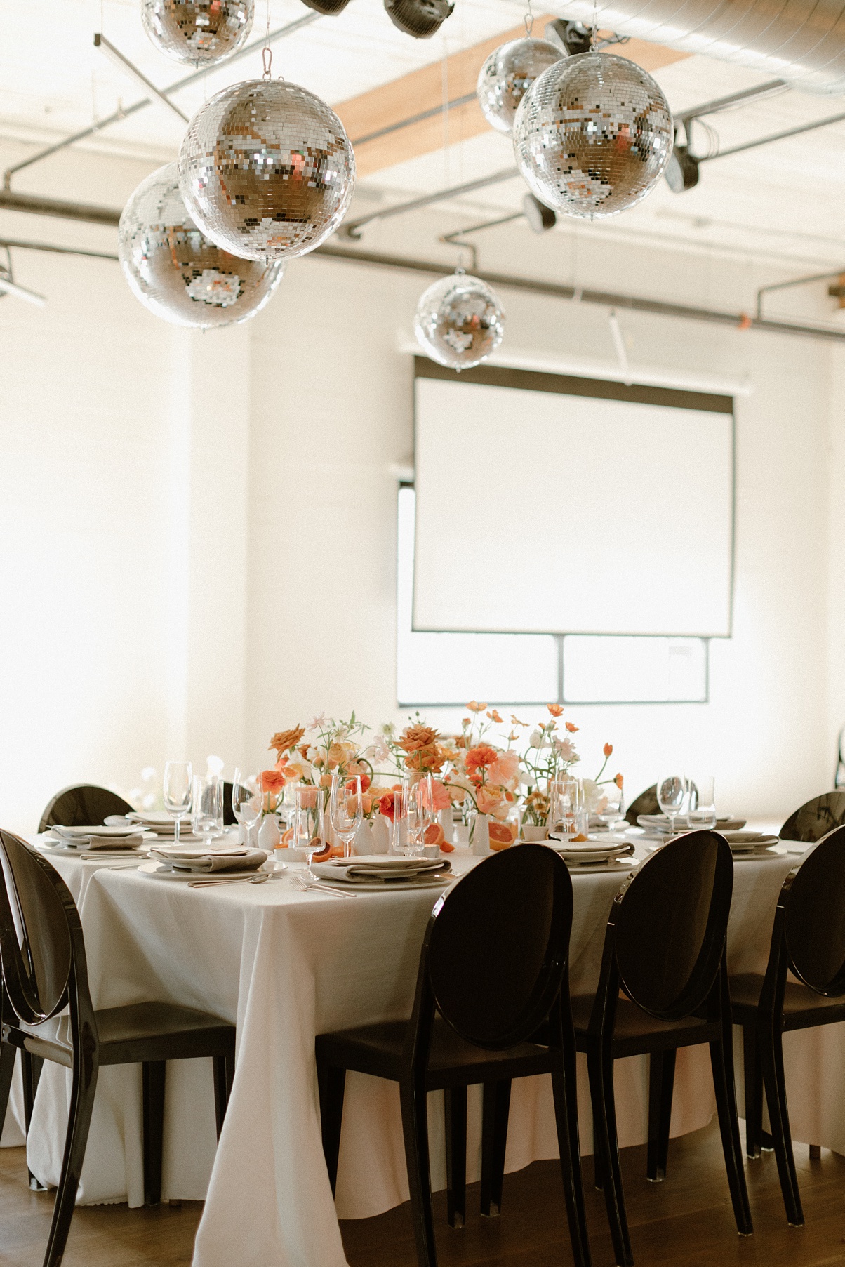 Block-41-Wedding-Disco-Ball-Reception The Block 41 wedding's king's table with disco balls above