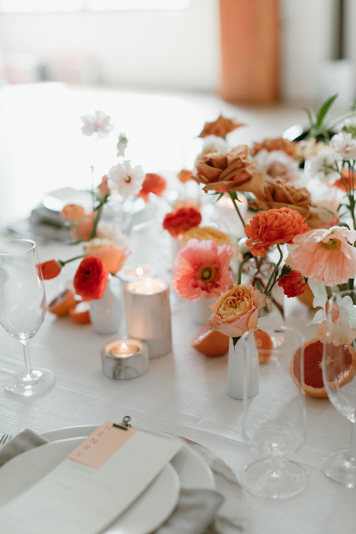 Block-41-Wedding-Head-Table-Details Block 41 wedding head table details with flowers, candles, and place settings