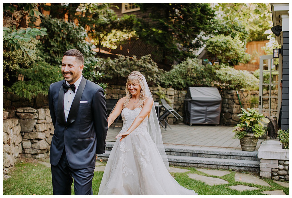 Seattle-Wedding-Florist-Bloom-Poet-Fall-Wedding-Boho-Flowers-Bride-First-Look The bride approaches the groom for the first look