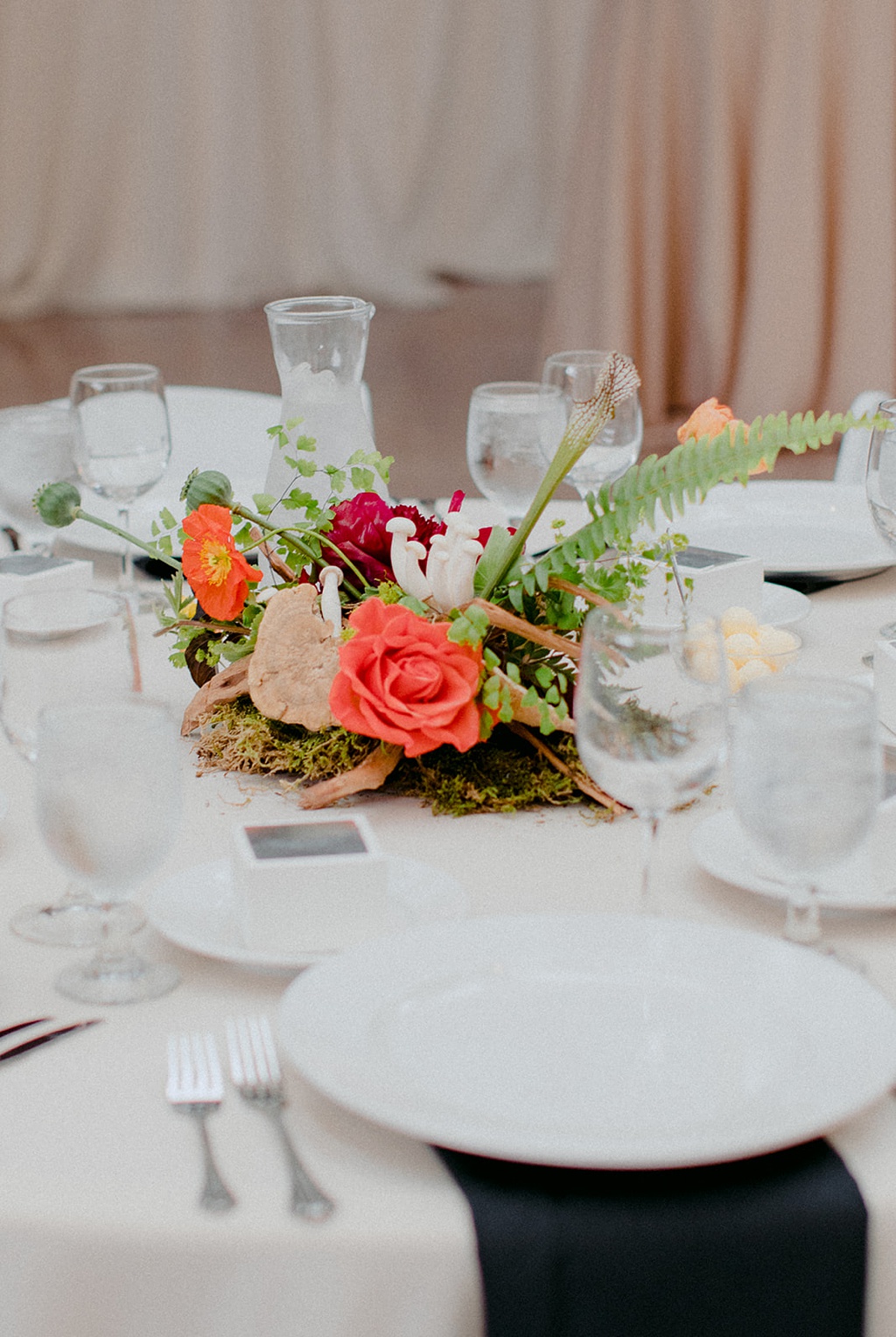 Bloom-Poet-Seattle-Wedding-Florist-Kiana-Lodge-Wedding-Centerpieces Wedding reception centerpiece at Kiana Lodge