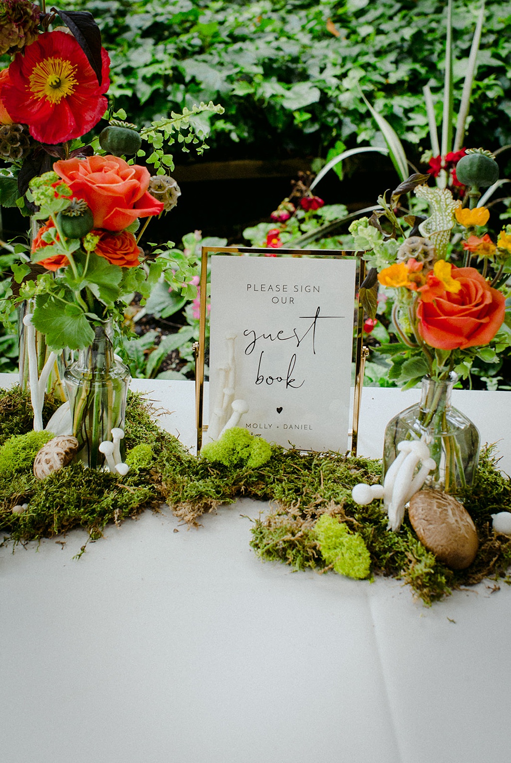 Bloom-Poet-Seattle-Wedding-Florist-Kiana-Lodge-Wedding-Guest-Book-Florals Guest book flowers at the entrance to this Kiana Lodge wedding