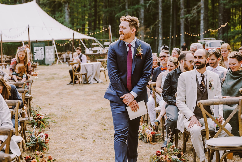 Bloom-Poet-Seattle-Wedding-Florist-Summer-Wedding-Dual-Aisles.jpg The groom walks down his own aisle at this modern summer wedding